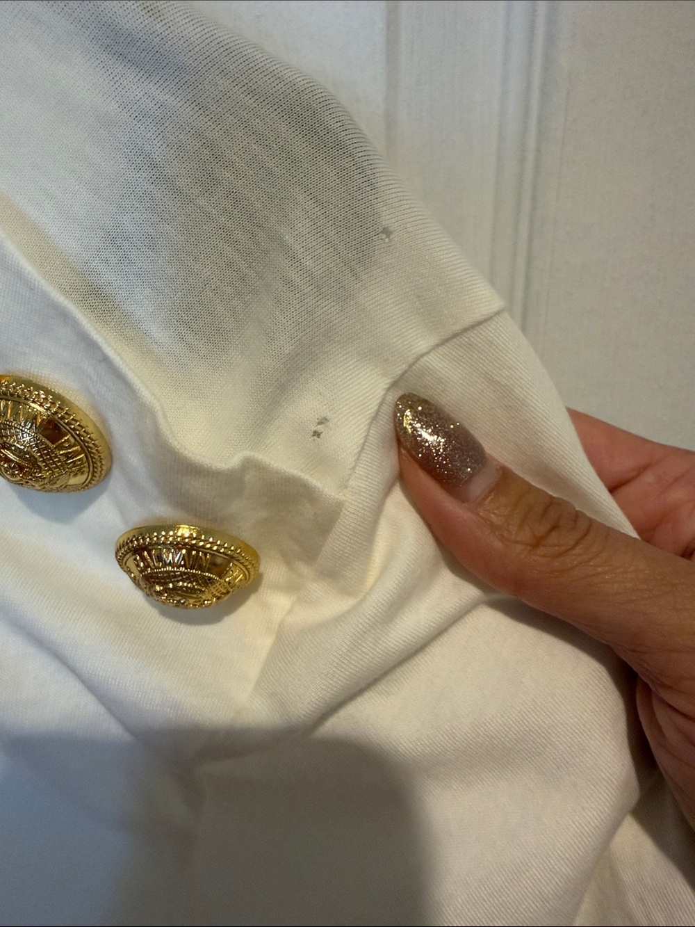 Balmain White Gold Logo T-Shirt w/ Gold Shoulder Buttons XS - Picture 3 of 7